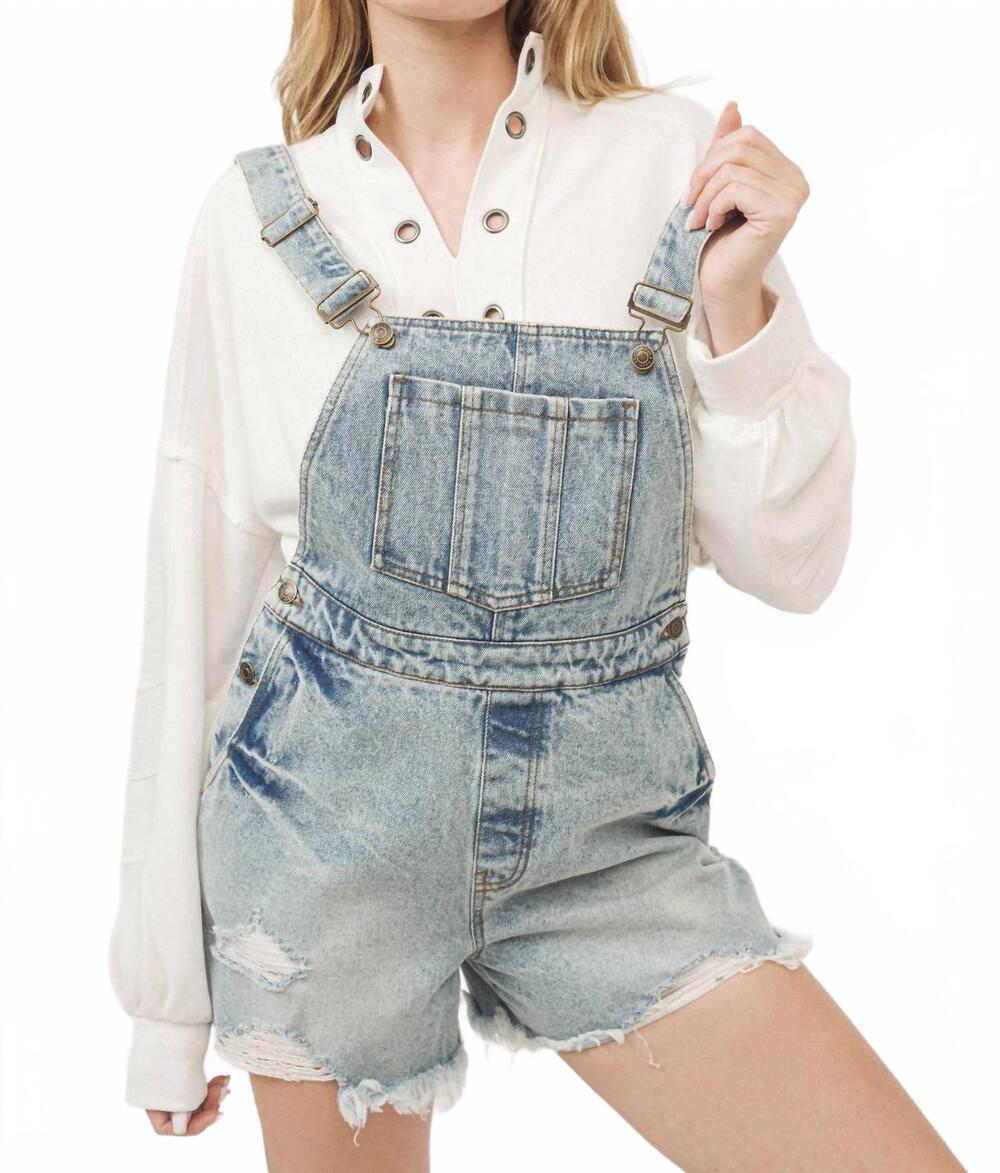 NEW AARON & AMBER faith overall shorts in denim